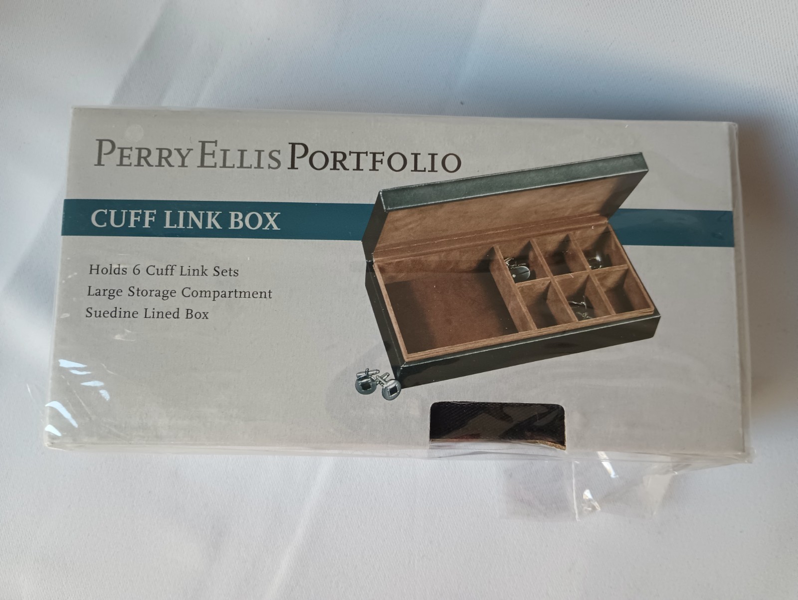 Perry Ellis Portfolio NEW Jewelry Ring Cufflink Felt Lined Storage Box Pinstripe