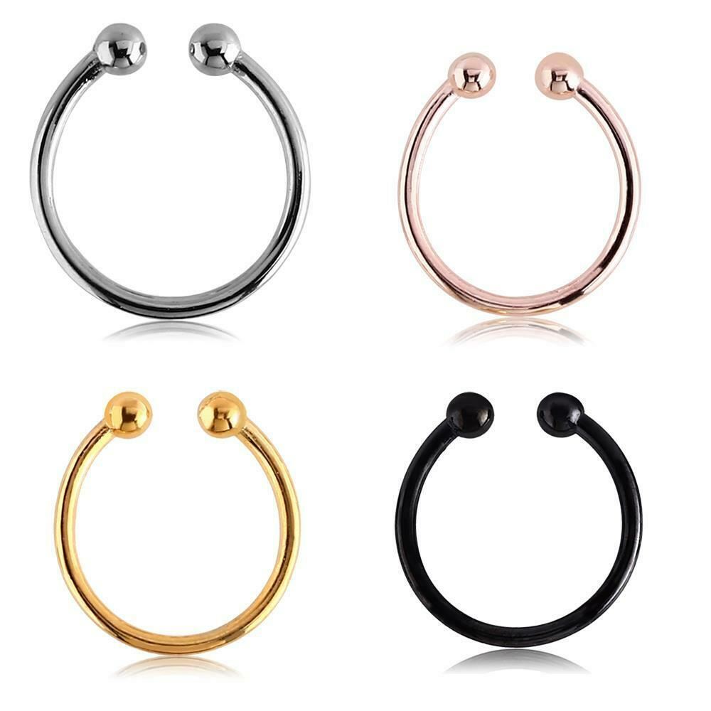 PVD Coated 316L Surgical Steel Fake Septum Hanger Clip On Nose Ring Hoop