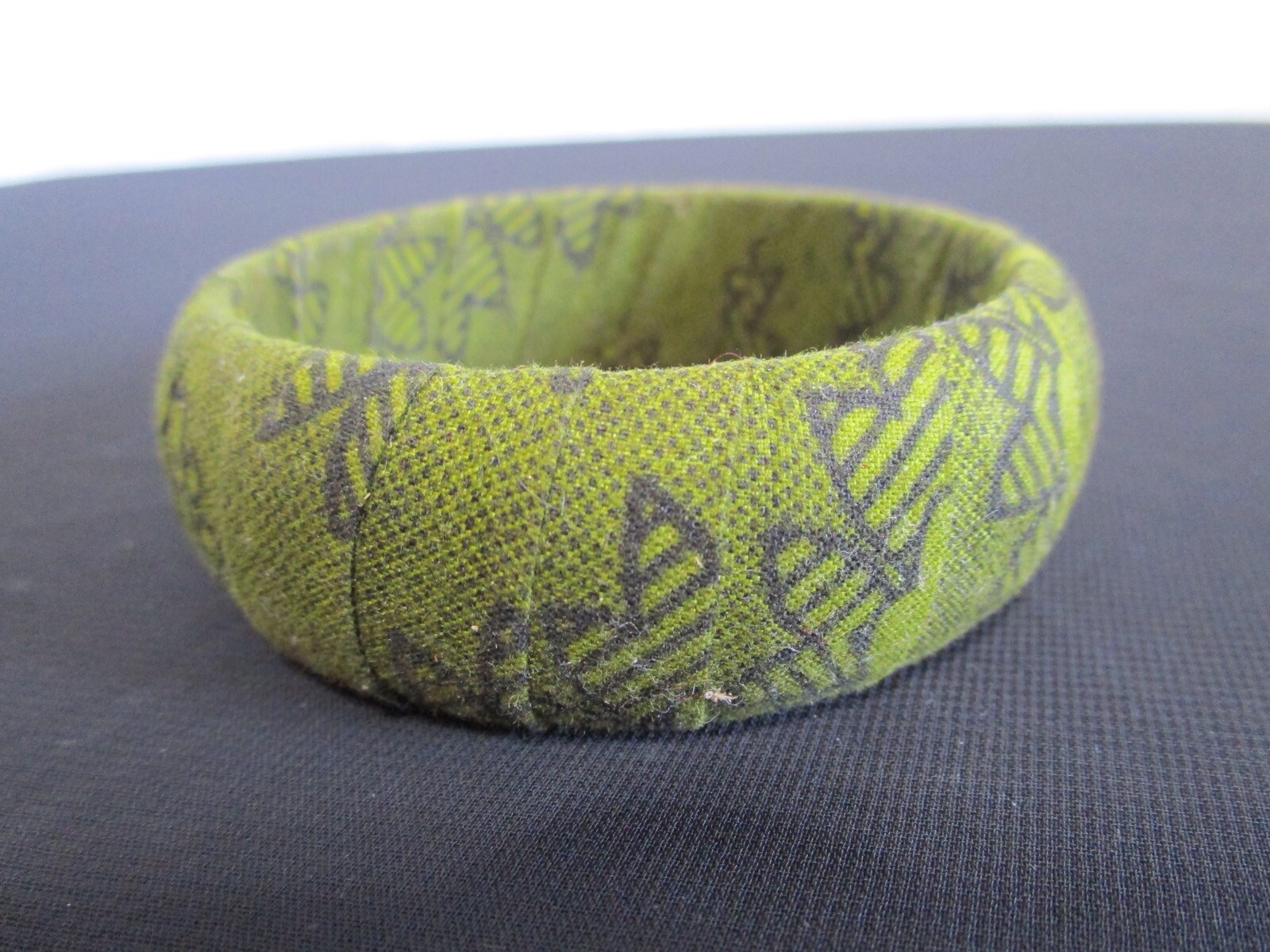 Boho Olive Green Black Flower Fabric Wrapped Bangle Bracelet