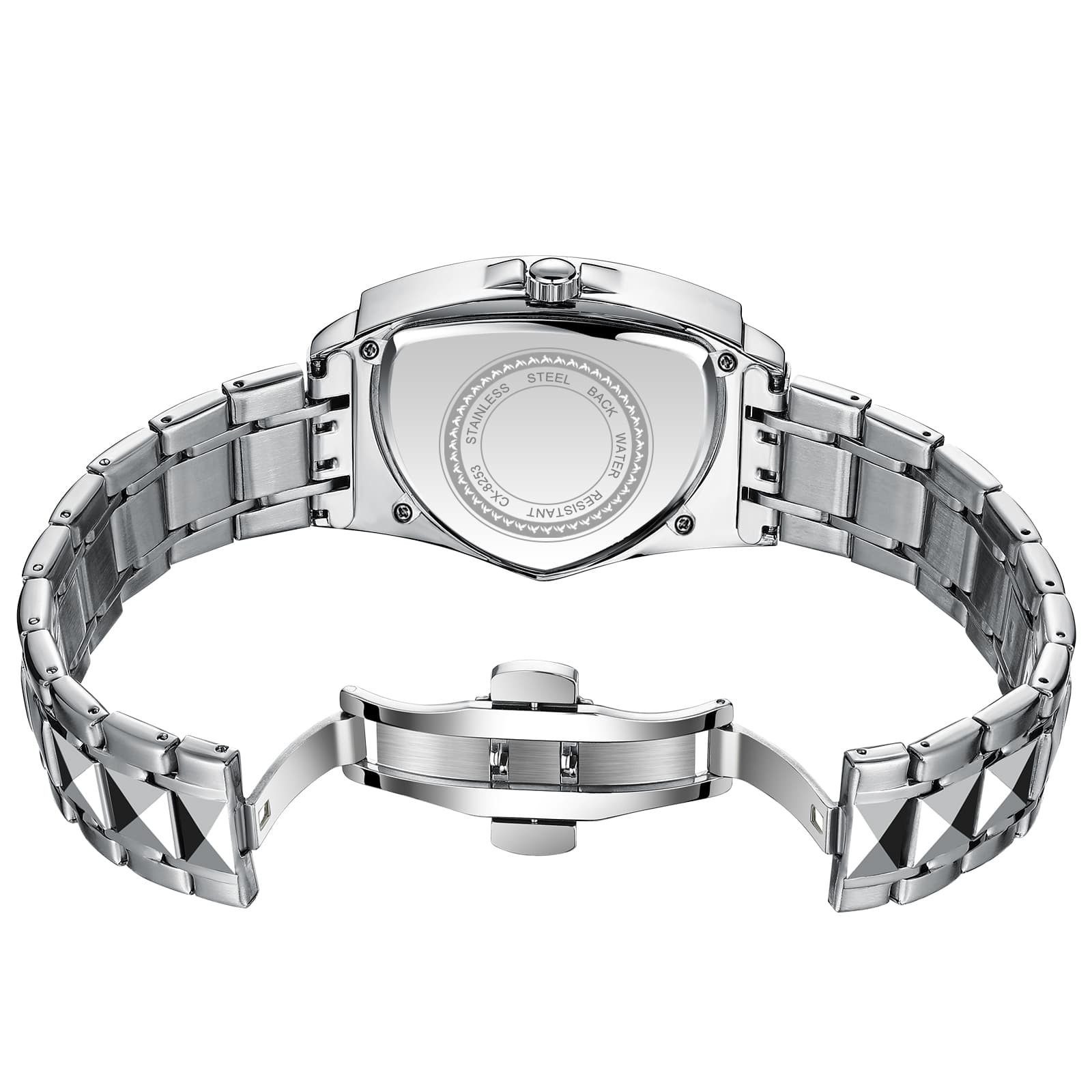 Mens Triabgle Stainless Steel Date Luminous Waterproof Wrist Watch Business Gift