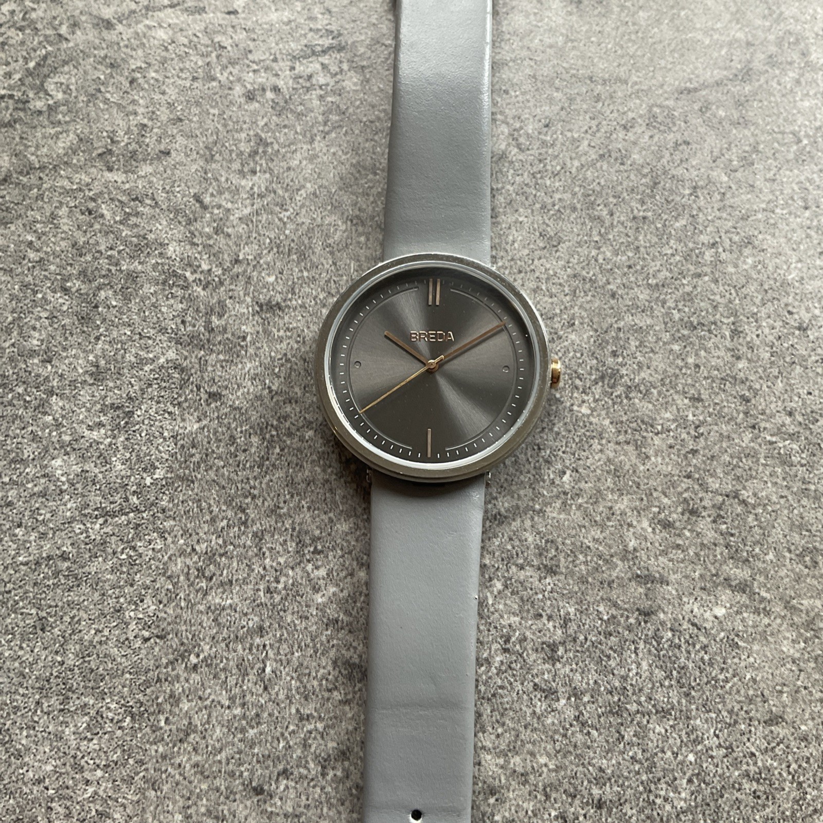Breda Womens Watch 34mm Silver Tone Case Gray Leather Band Bin Z