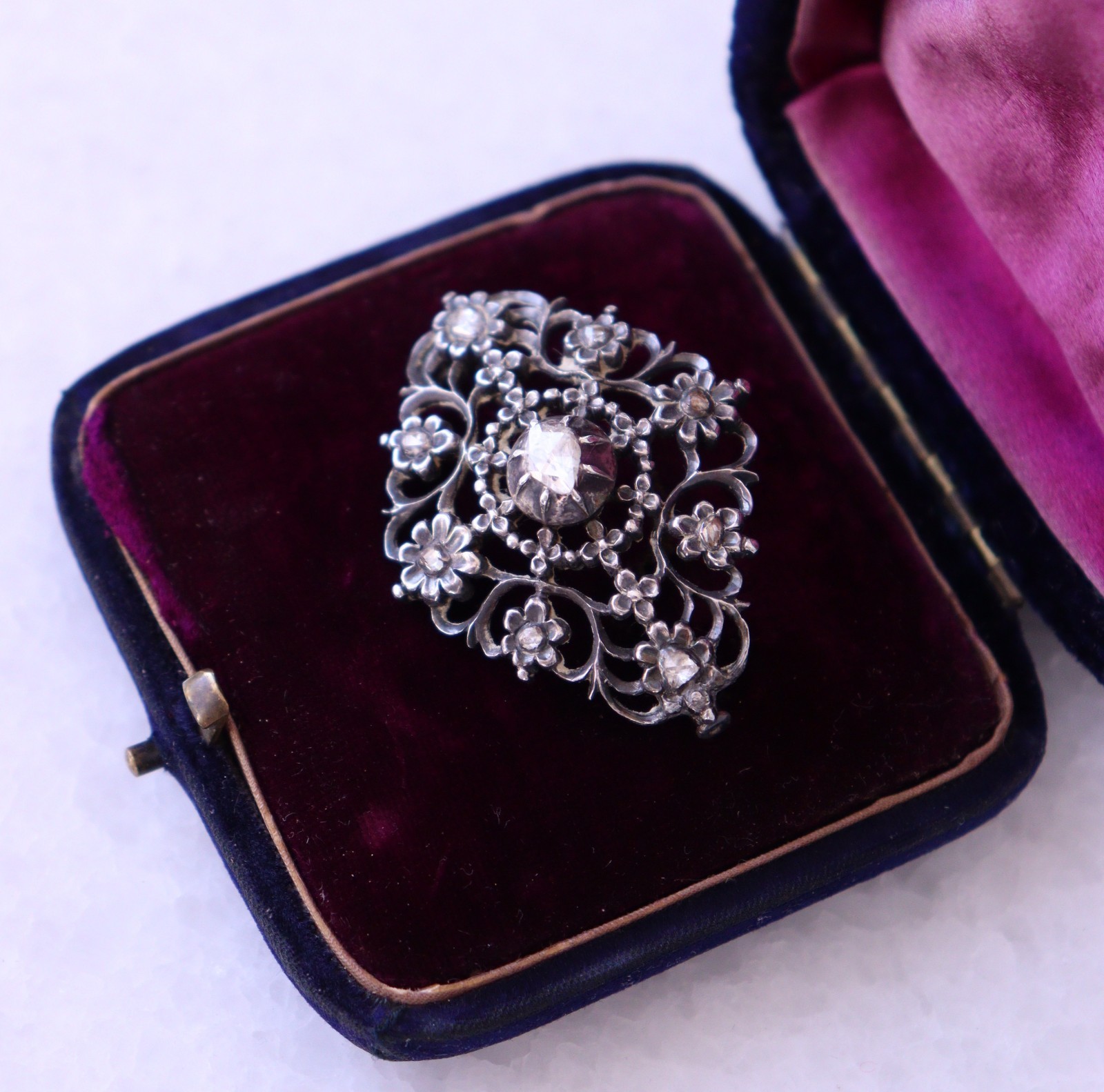 Antique Victorian Silver Brooch Rose Cut Diamonds – NO TARIFF