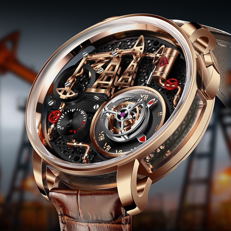 PINDU Men’s Luxury Dress Watch 45.5mm Steel Sapphire Crystal Luminous Waterproof