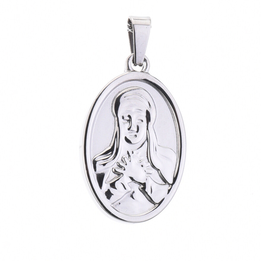 Stainless Steel Virgin Mary Pendant in Silver Tone 20″ 24″ 30″ Rope Chain 040
