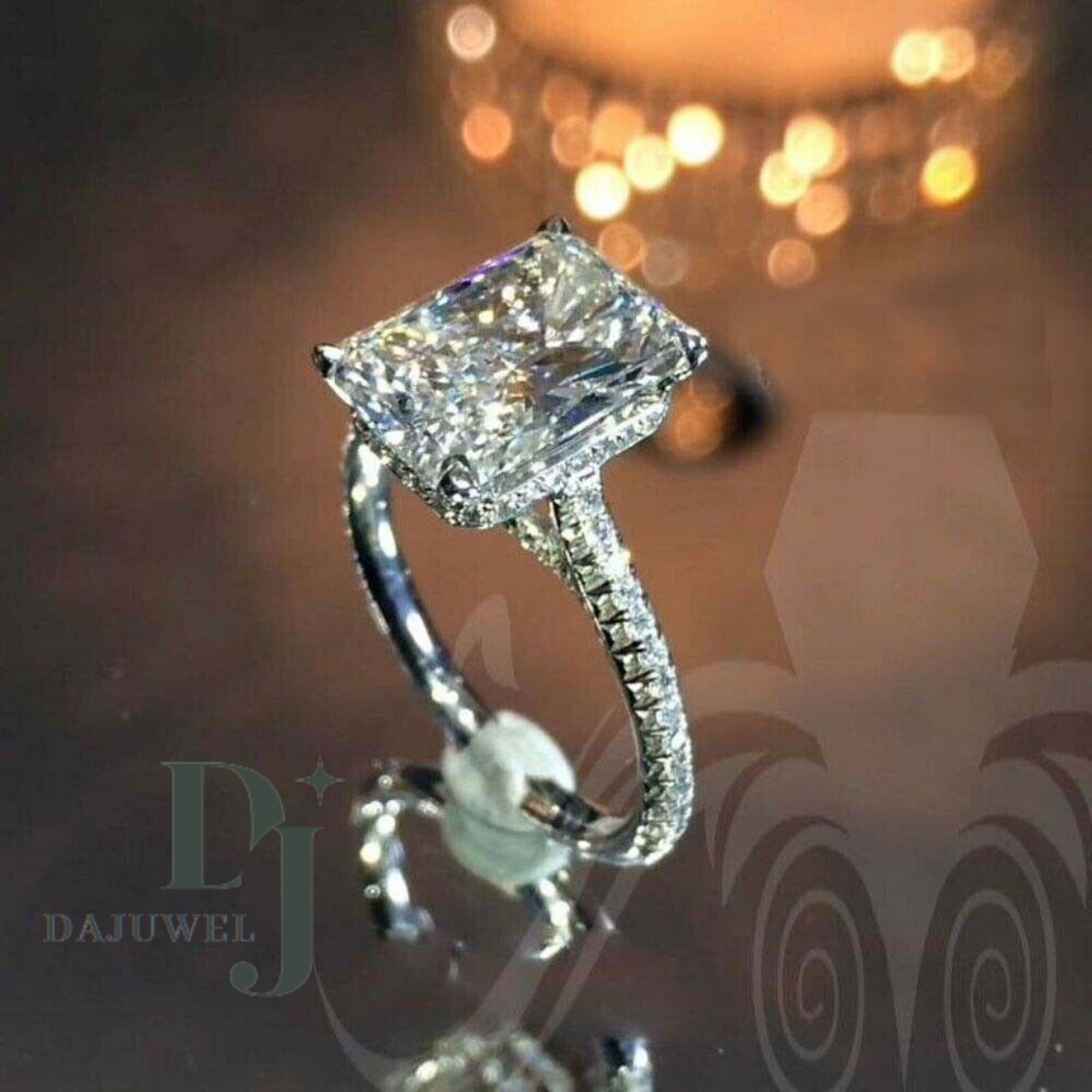 Moissanite Solitaire Engagement Ring 2.50 Carat Radiant Cut Solid 14K White Gold