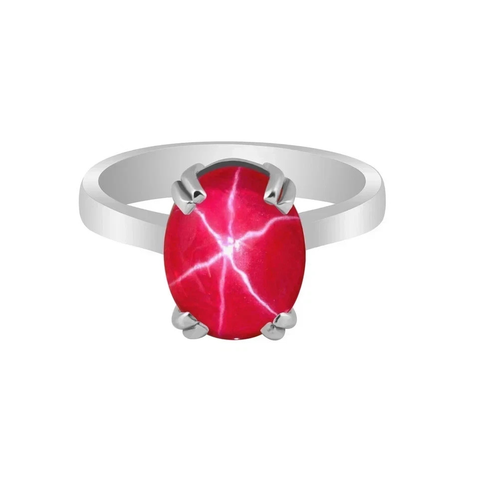 8 Ct Natural 6 Rays Red Star Ruby Ring 925 Sterling Silver Statement Ring