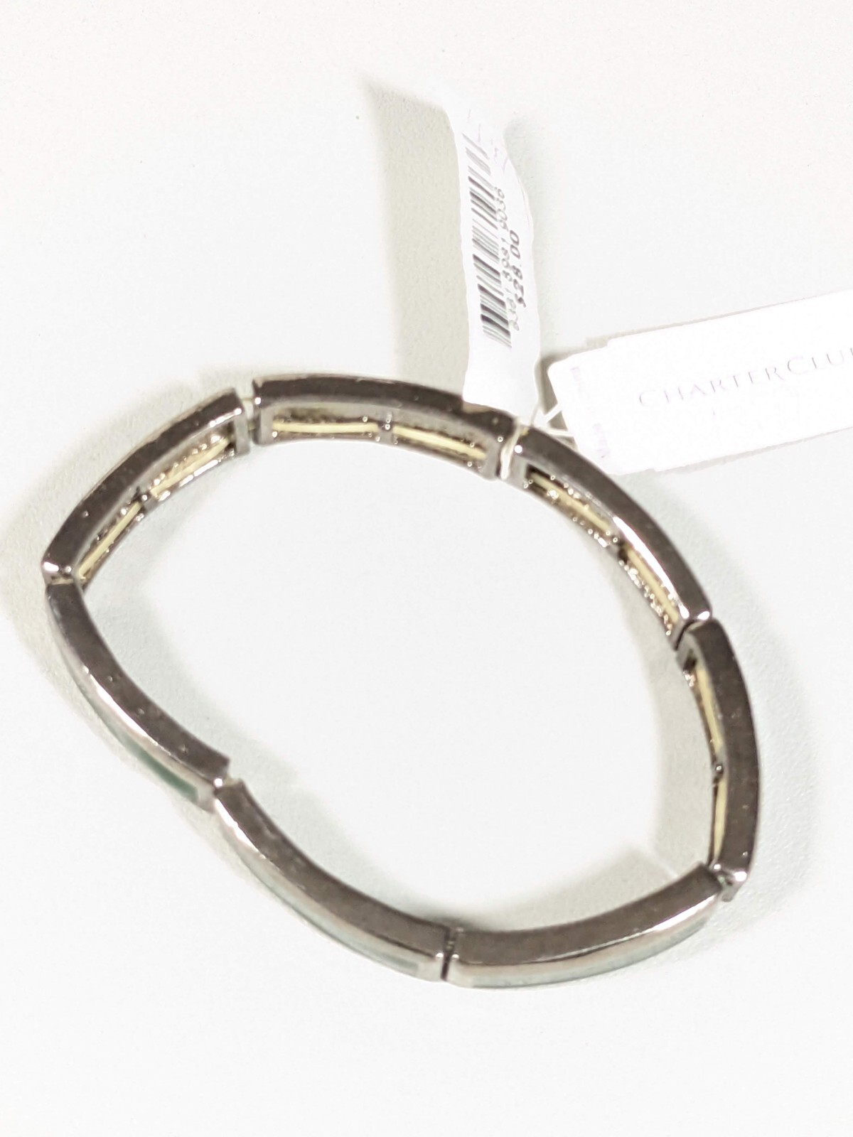 Charter Club Gray Green Rectangle Panel Stretch Bracelet 7.25 inches