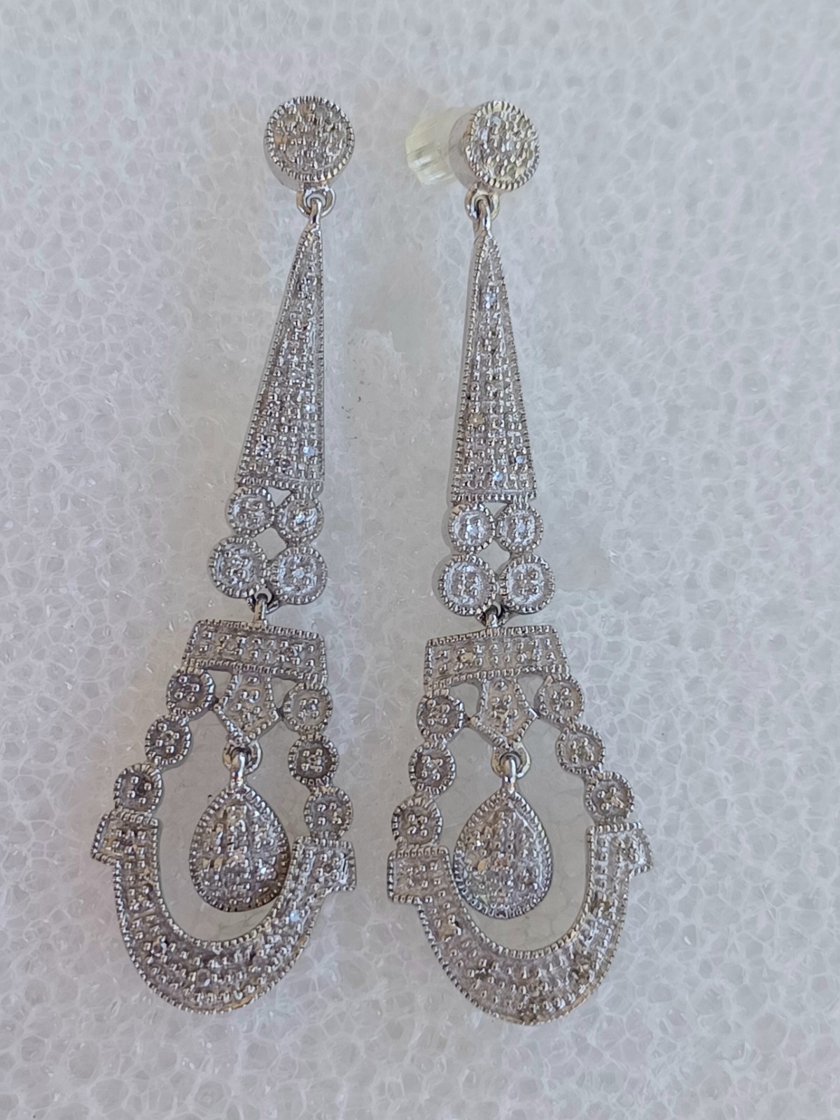 Vintage Art Deco Style Sterling Silver Dangle Doorknocker Post Earrings