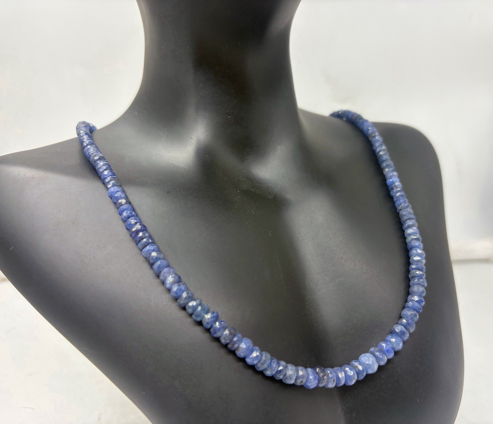 Burmese Blue Sapphire Necklace 20” 4–5mm Faceted Sterling Silver Clasp