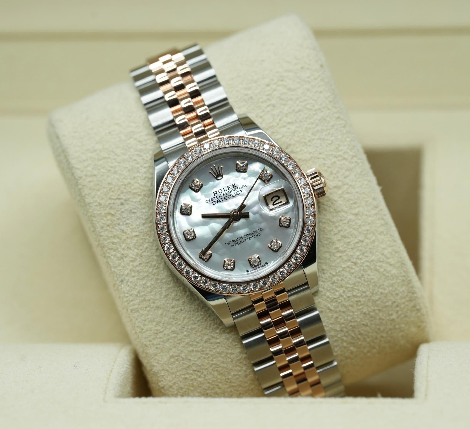 Rolex Steel & Rose Gold Datejust 28mm 279381RBR Factory White ‘MOP’ Diamond Dial