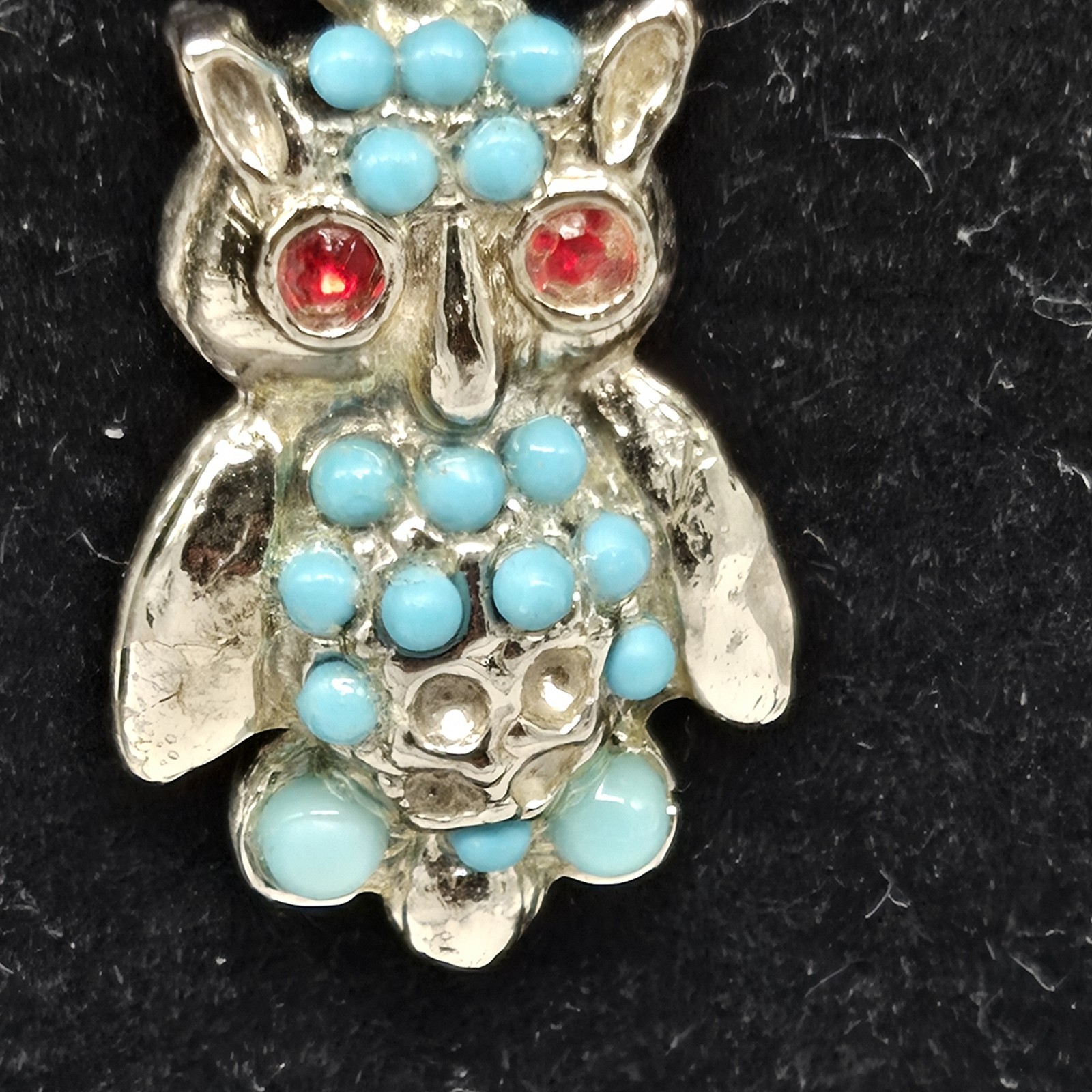 Vtg Rhinestone Eye Owl Silver And Turquoise Toned Necklaces See Details