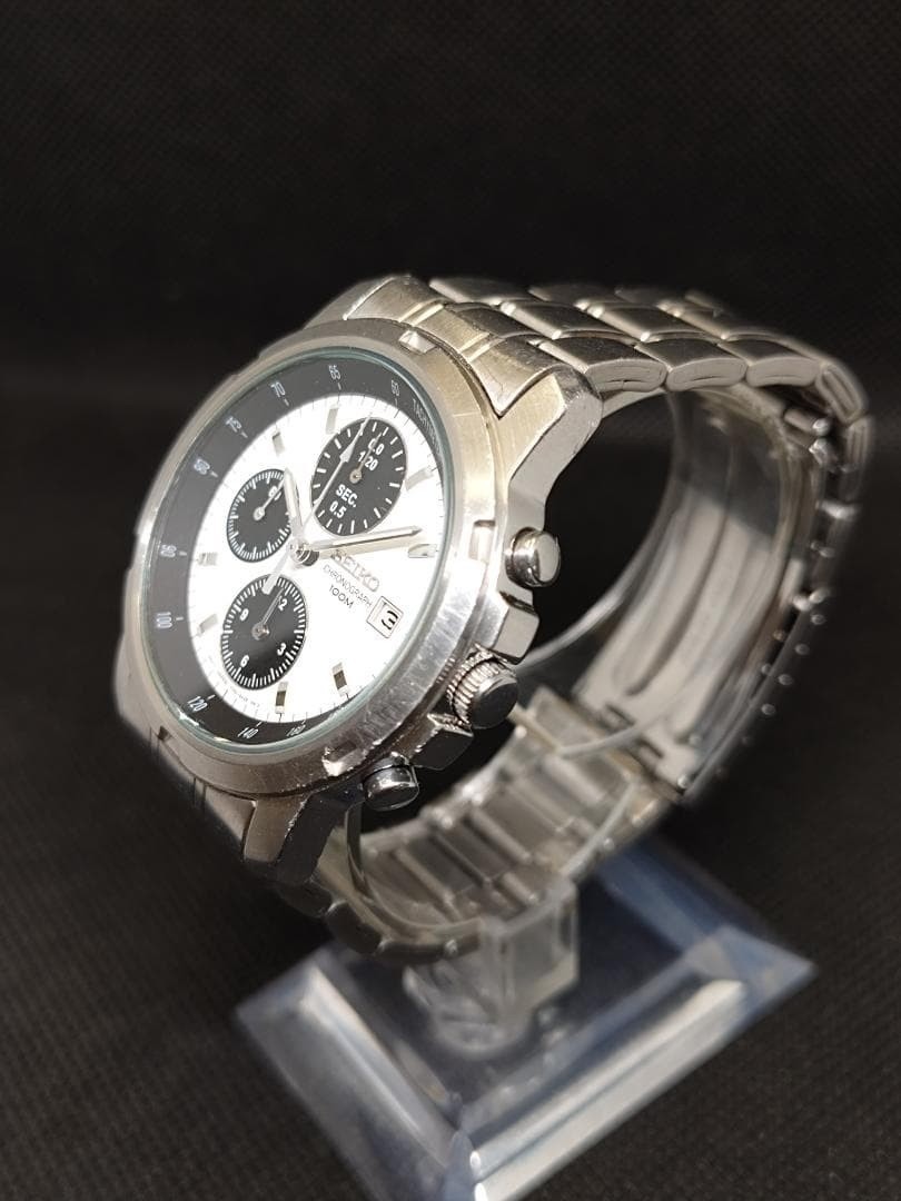 SEIKO 7T92-0BF0 Chronograph Panda Dial Date Quartz Men’s Vintage Watch 39mm