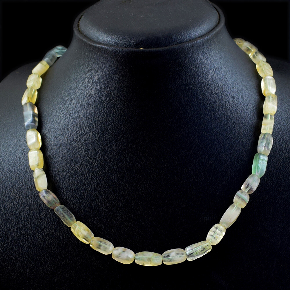 190.00 Cts Natural Single Strand Multicolor Fluorite Beads Necklace NK 69E95