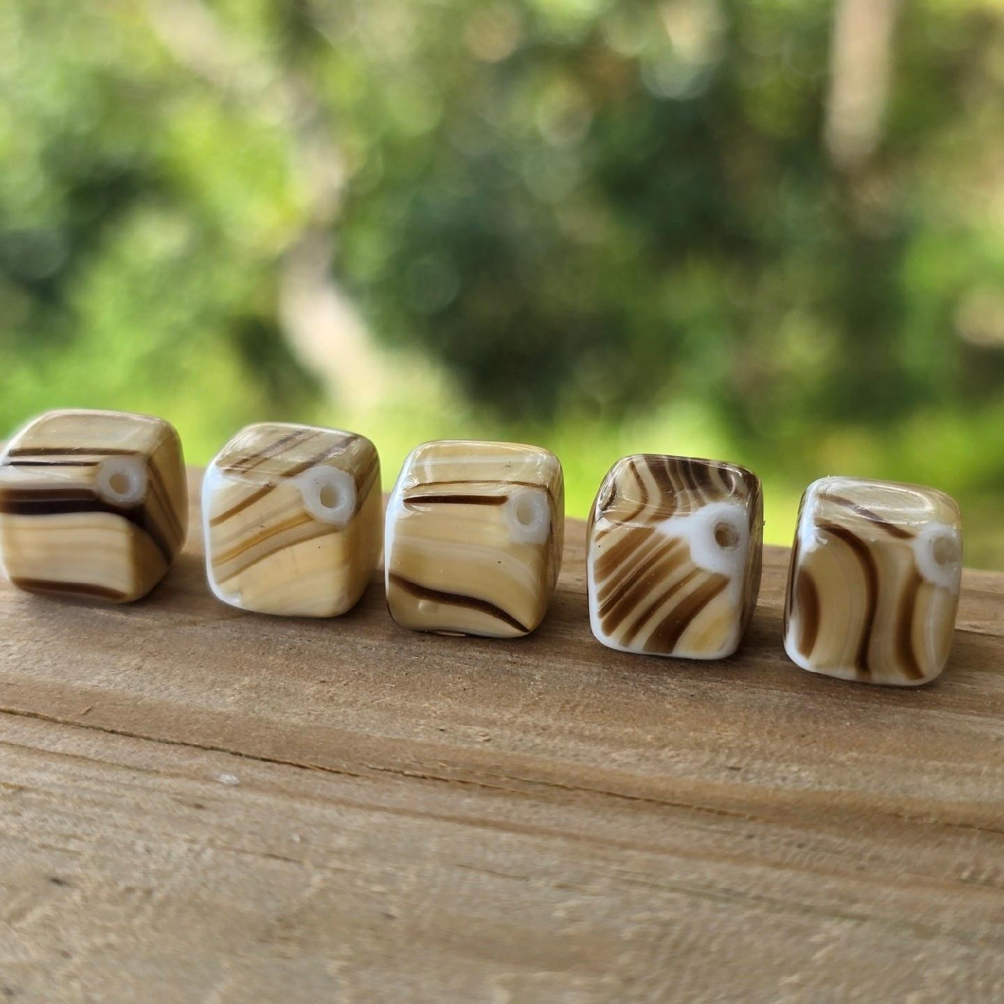 5 Rare Unique Vintage German Glass Beads | 13mm Earthy Cube Diagonal Drilled