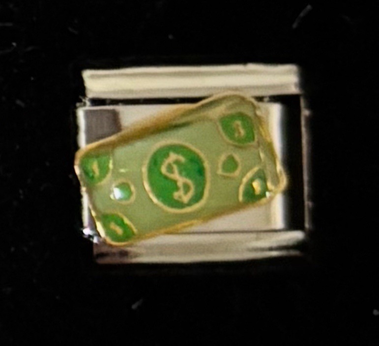 Money Dollar Italian Charm Enamel Link 9MM K22 Rare