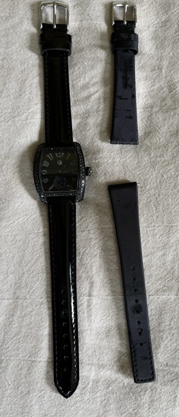 Michele Urban Mini Black Diamond Watch With 2 Spring loaded Straps