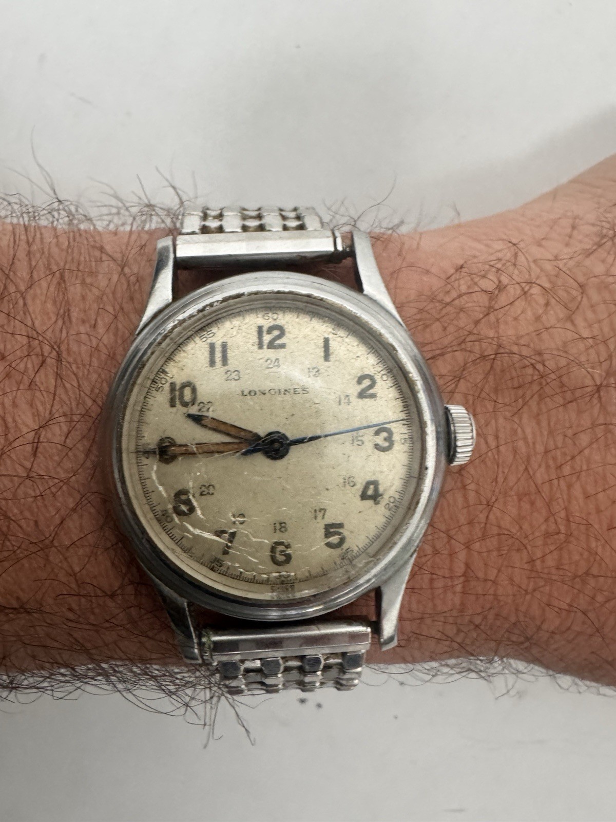 Vintage 1945 Longines WWII Military watch 24 hour dial Caliber 10L 33mm
