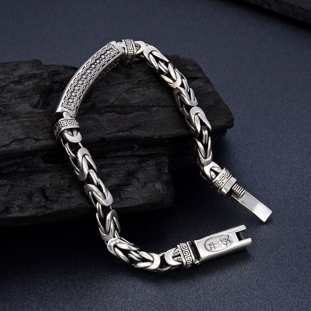 Pure S925 Sterling Silver Chain Men Women Lucky 5mm Byzantine ID Link Bracelet