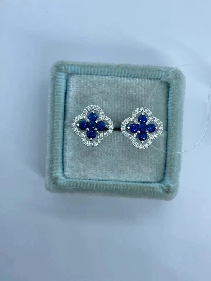 2Ct Round Lab Created Blue Sapphire Stud Earrings Womens 14K White Gold Plated