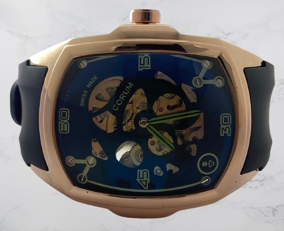 Beautiful Corum Skeleton Black Dial Automatic Working Wristwatch Rubber Strap