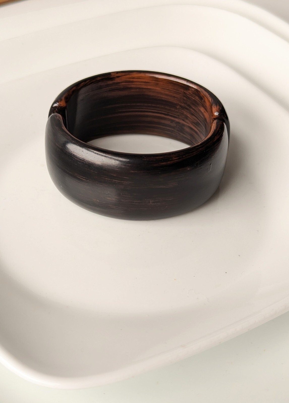 Vintage Dark Brown Faux WOOD Lucite Clamper Bangle 1 ¼” Wide Bracelet