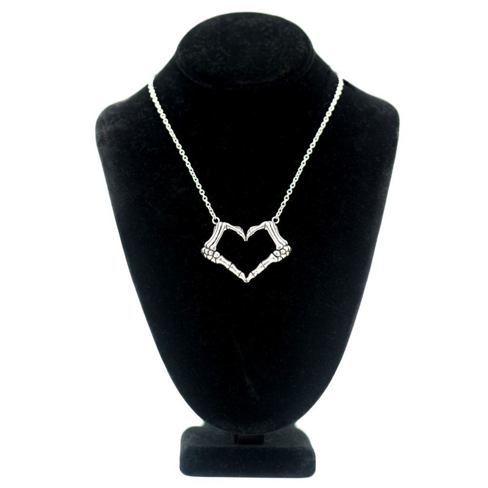 Skeleton Hand Necklace gothic Love Heart Pendant necklace stainless steel