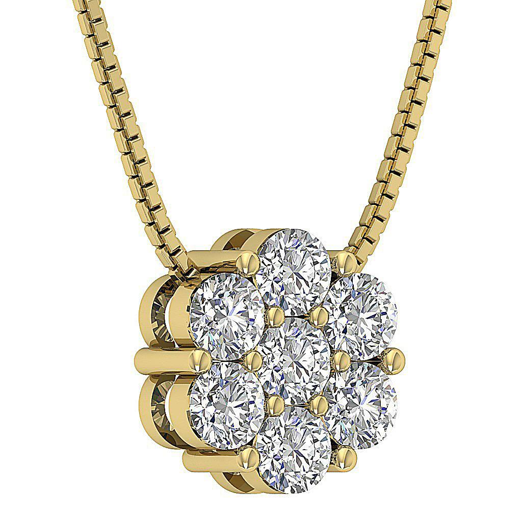 Cluster Pendant Necklace SI1 G 1.60 Carat Round Diamond 14K Rose Gold 11.00 MM
