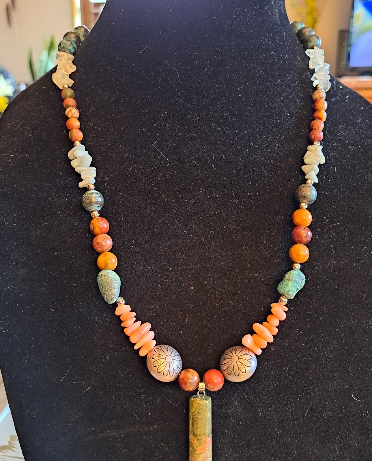 Unakite Pendant Gemstone Necklace jasper quartz turquoise aventurine mookaite