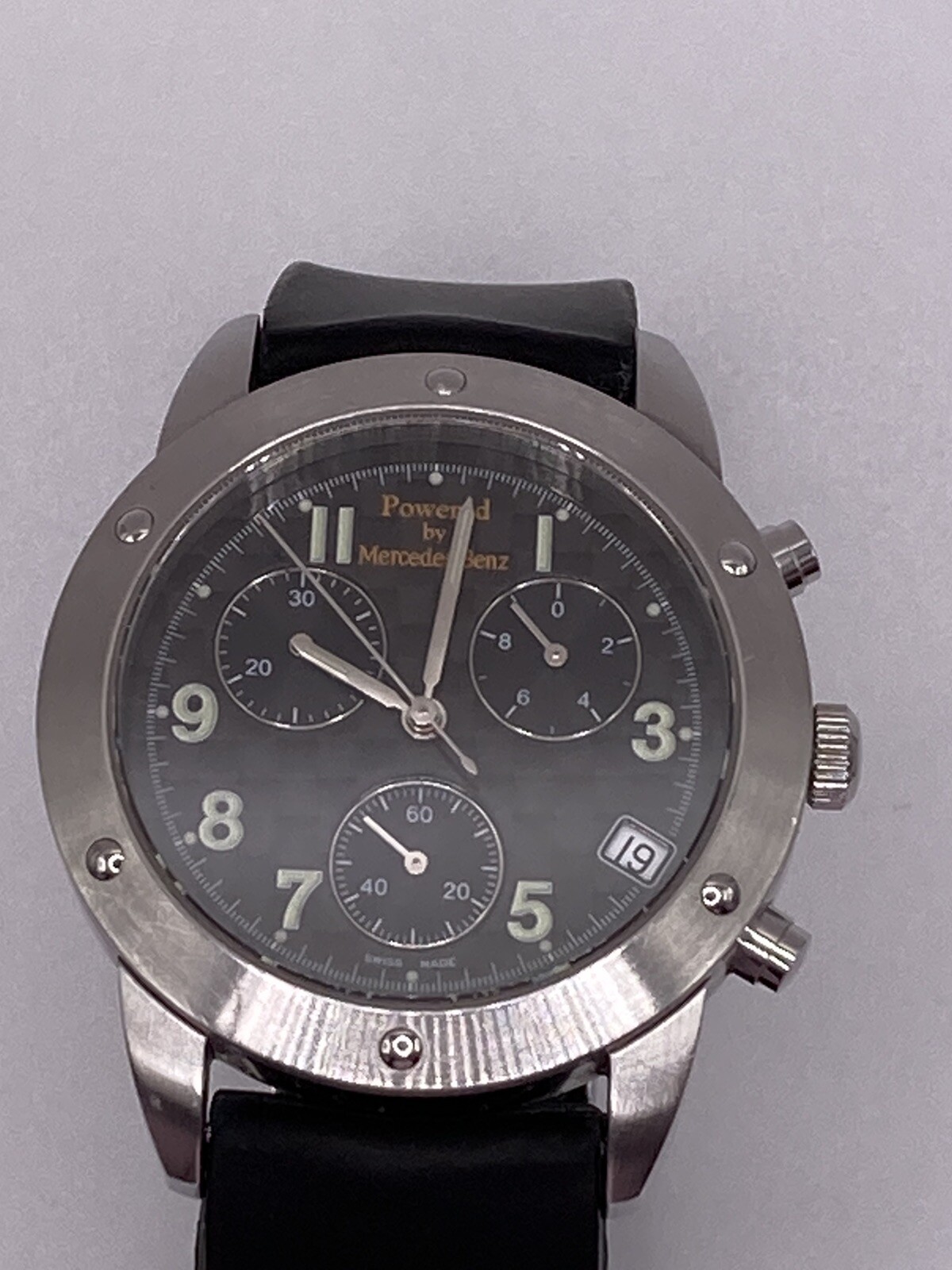 Mercedes Benz 467-280 Men’s Black Date Dial Chrono Resin Band Watch New Batt