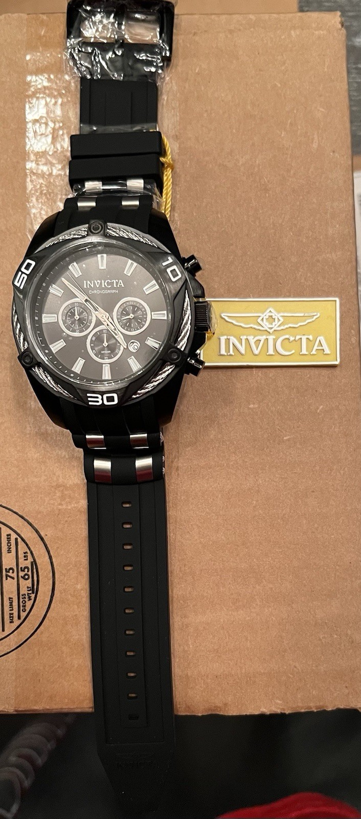 Invicta Bolt 34145 Men’s Black Chronograph Watch 100M New w/ Box