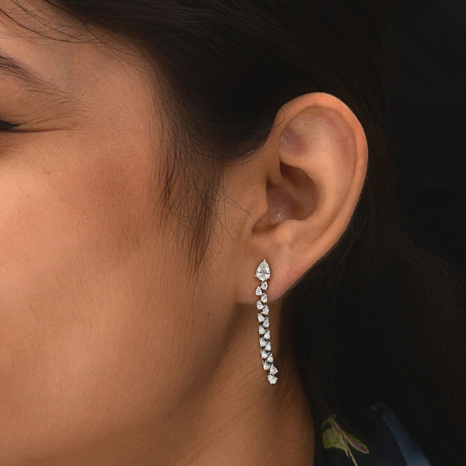 1.83 Ct Pear Lab Grown Diamond Dangle Earrings 14K White Gold CVD Birthday Gift