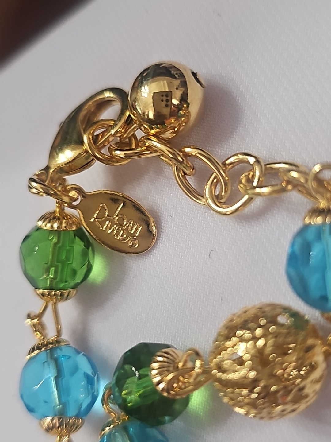 Vintage Joan Rivers Blue And Green Bead An Gold Spears Necklace. RU
