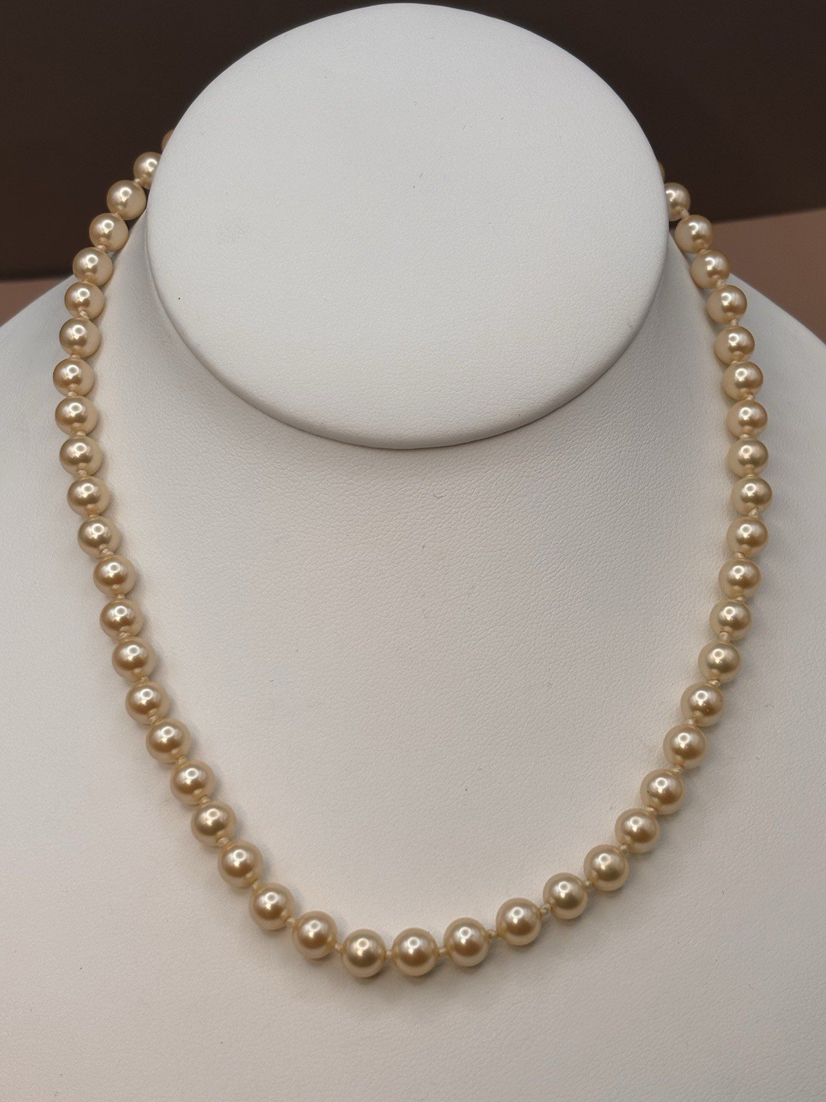 Vintage Marvella Faux Pearl Choker Necklace Hand Knotted Glass 15”