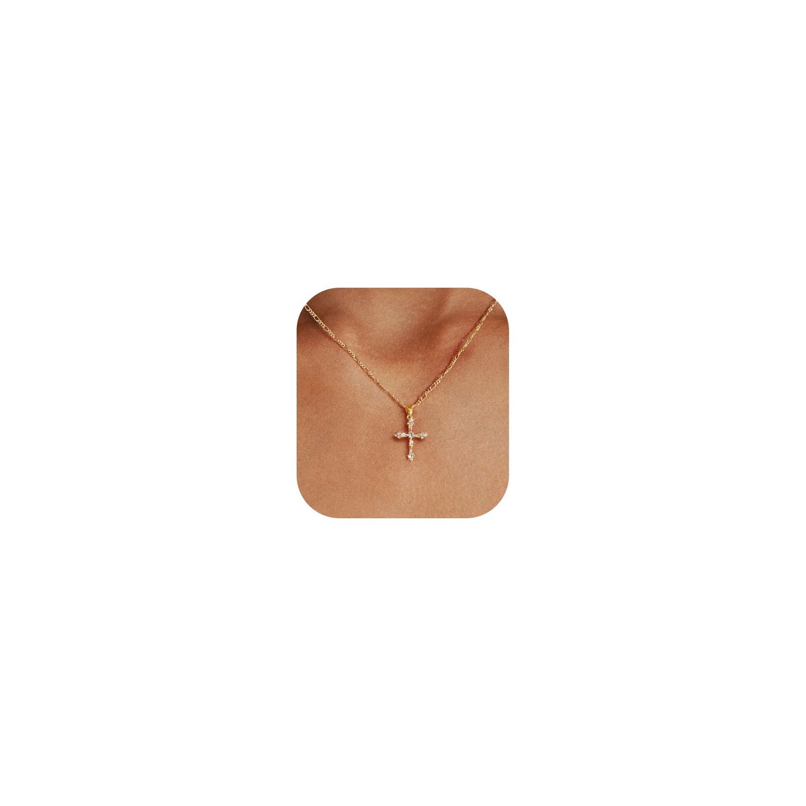 LuckFairy 14K Gold Plated Cross 16.5 inches to 18.5 inches, Gold-Figaro