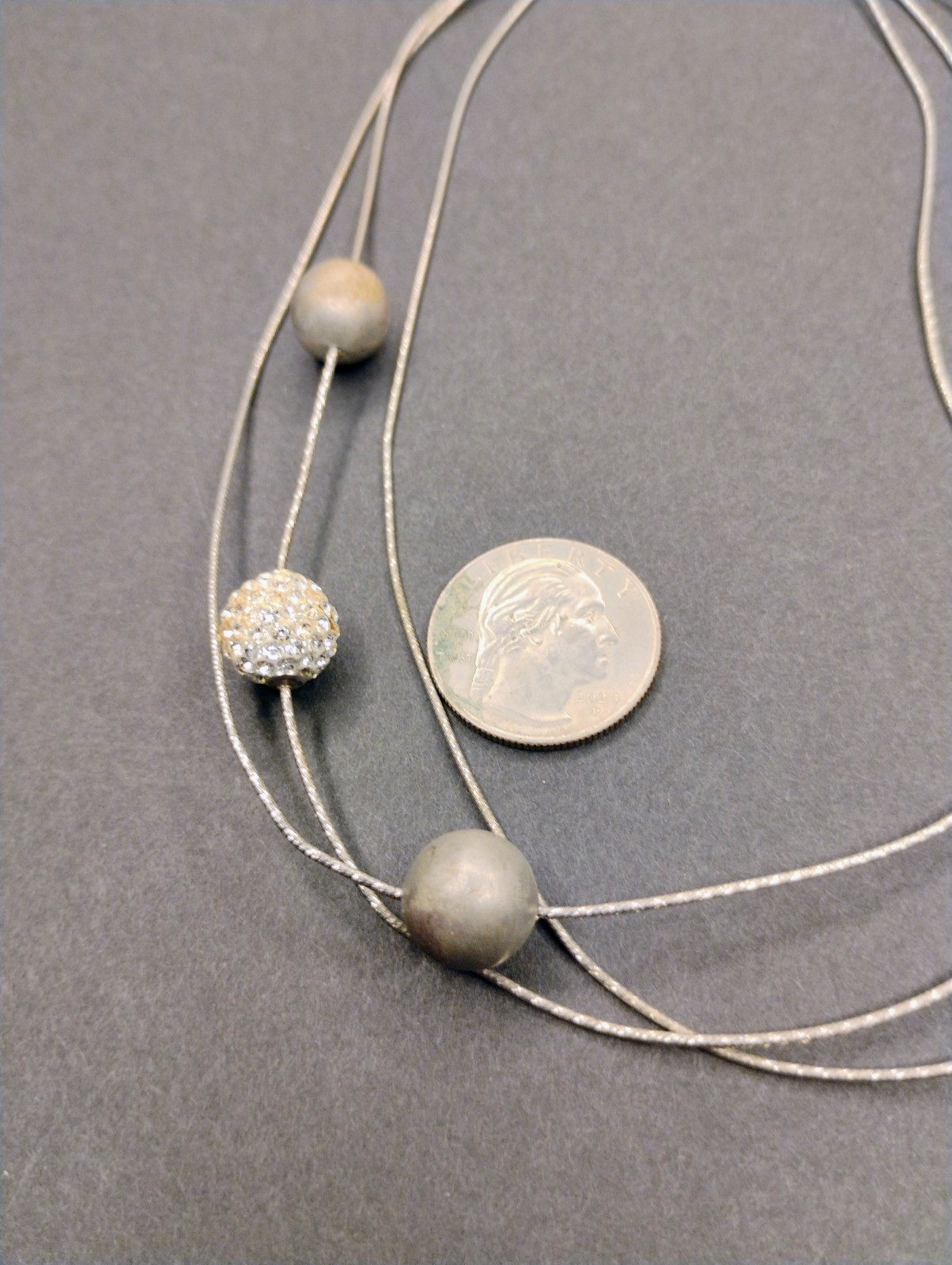 Signed Midas .925 Sterling Silver Ball Bead Cz Station Necklace