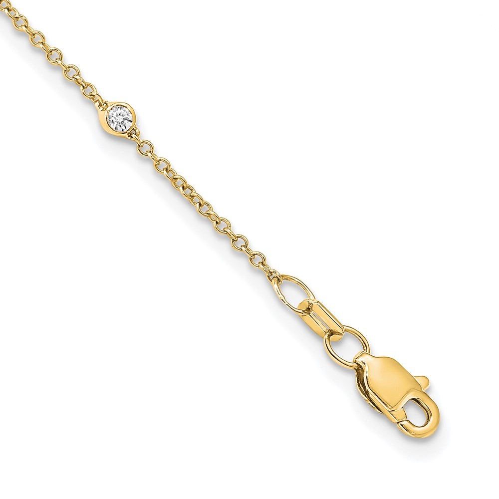 14k Yellow Gold 3/8 Ct Bezel-set Diamond and Cable Chain 18-Station Necklace 18″