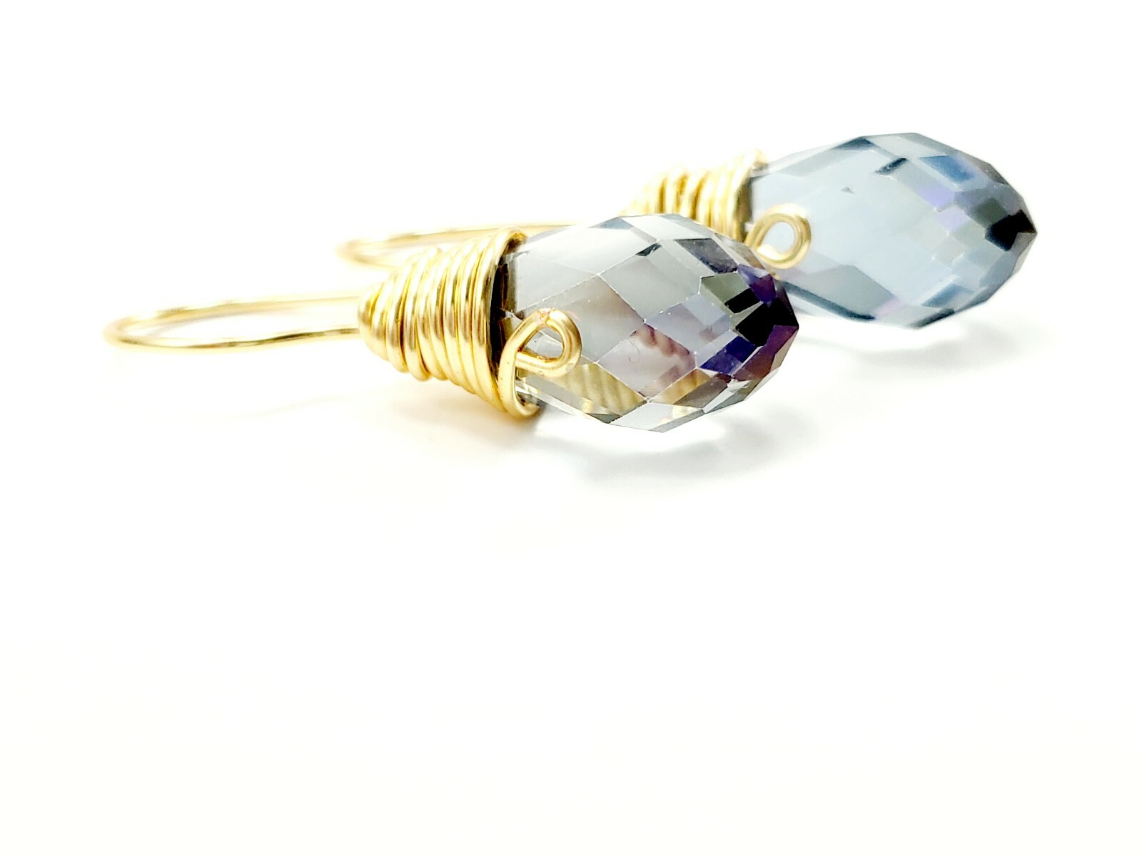 wedding bridal clear crystal Gold tone dangle teardrop earrings Fashion Jewelry