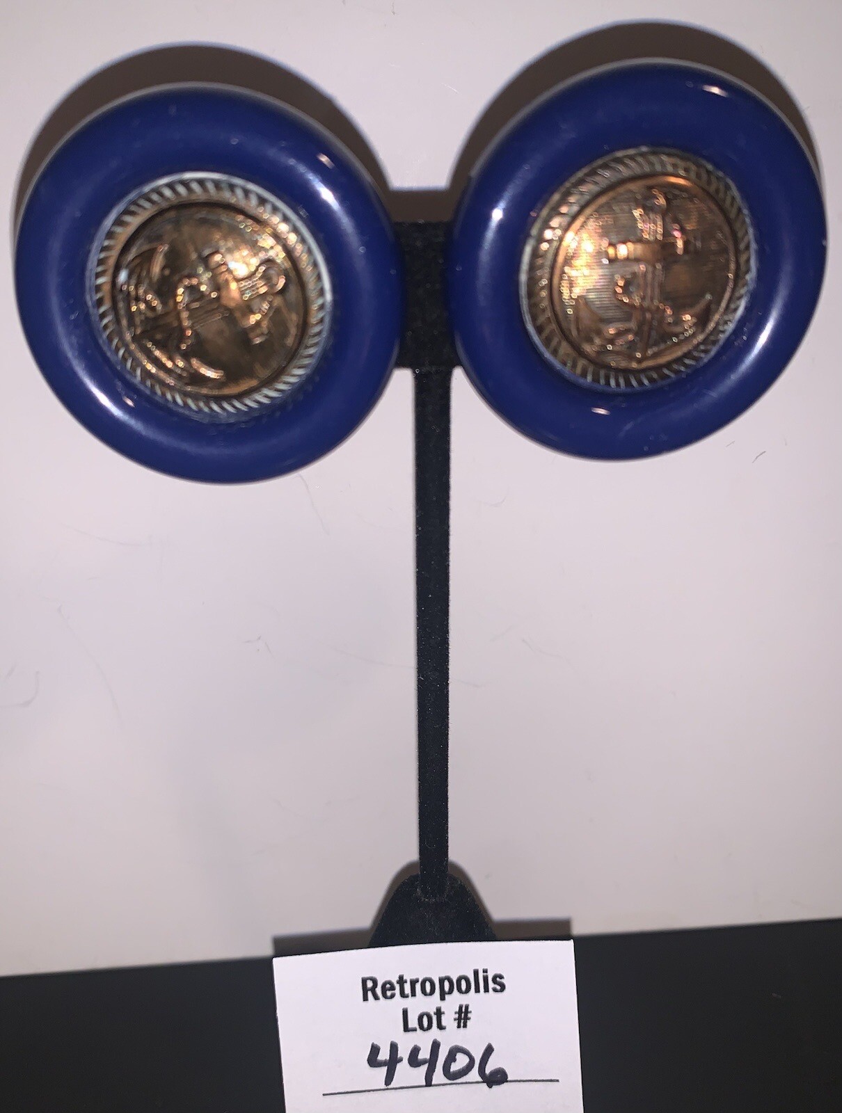 Nautical Anchor Retro Clip-on Earrings Navy Blue Vintage