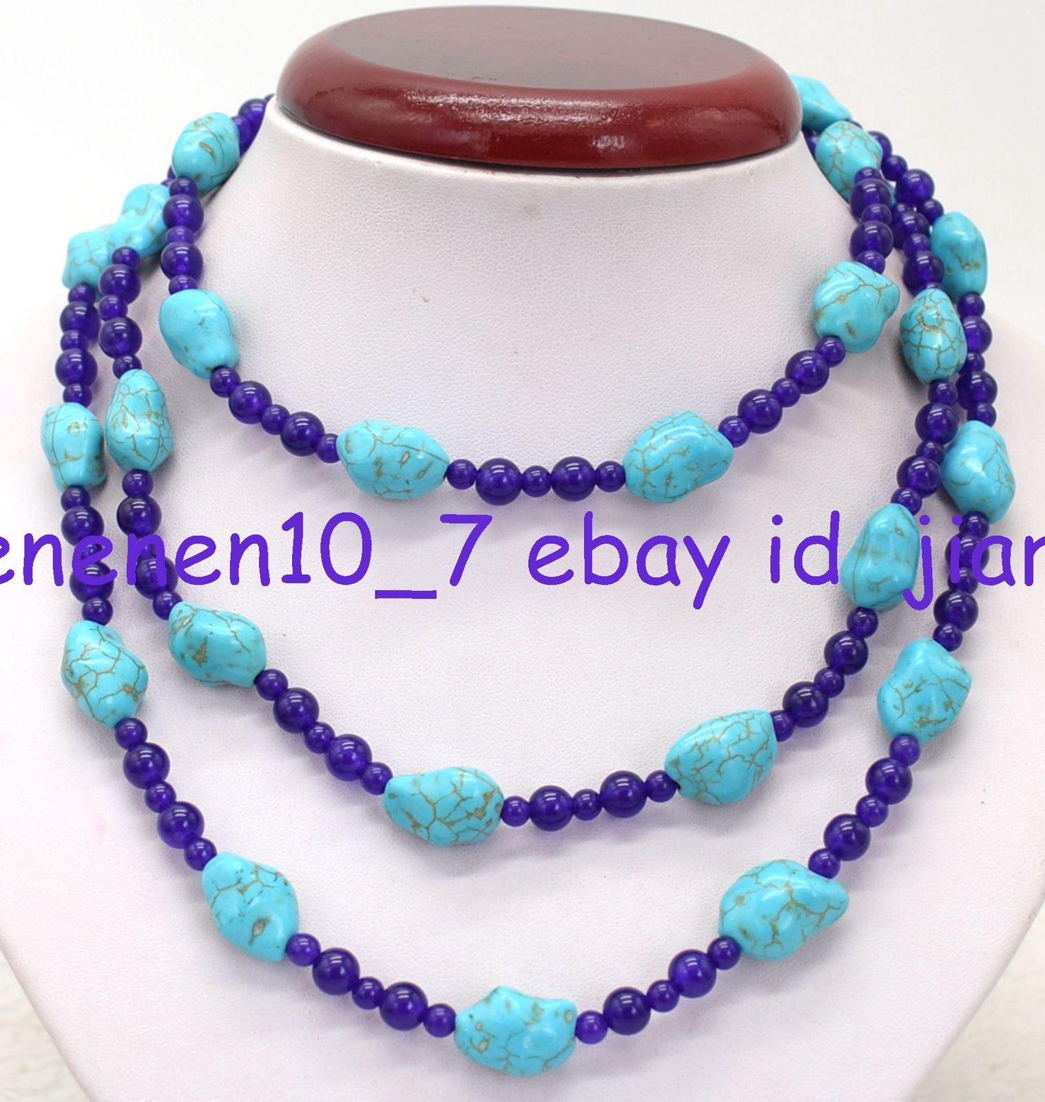 Natural 10x14mm Irregular Blue Turquoise &amethyst Bead Necklace 48in AAA