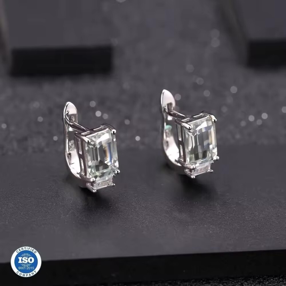 Natural 1.55CT Green Amethyst Sterling Silver English Lock Earrings