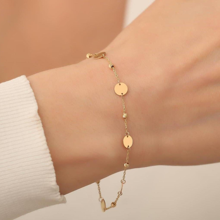 Dainty Disc Chain Bracelet – Minimalist 14K Yellow Gold Jewelry 19 cm/7.5 inches