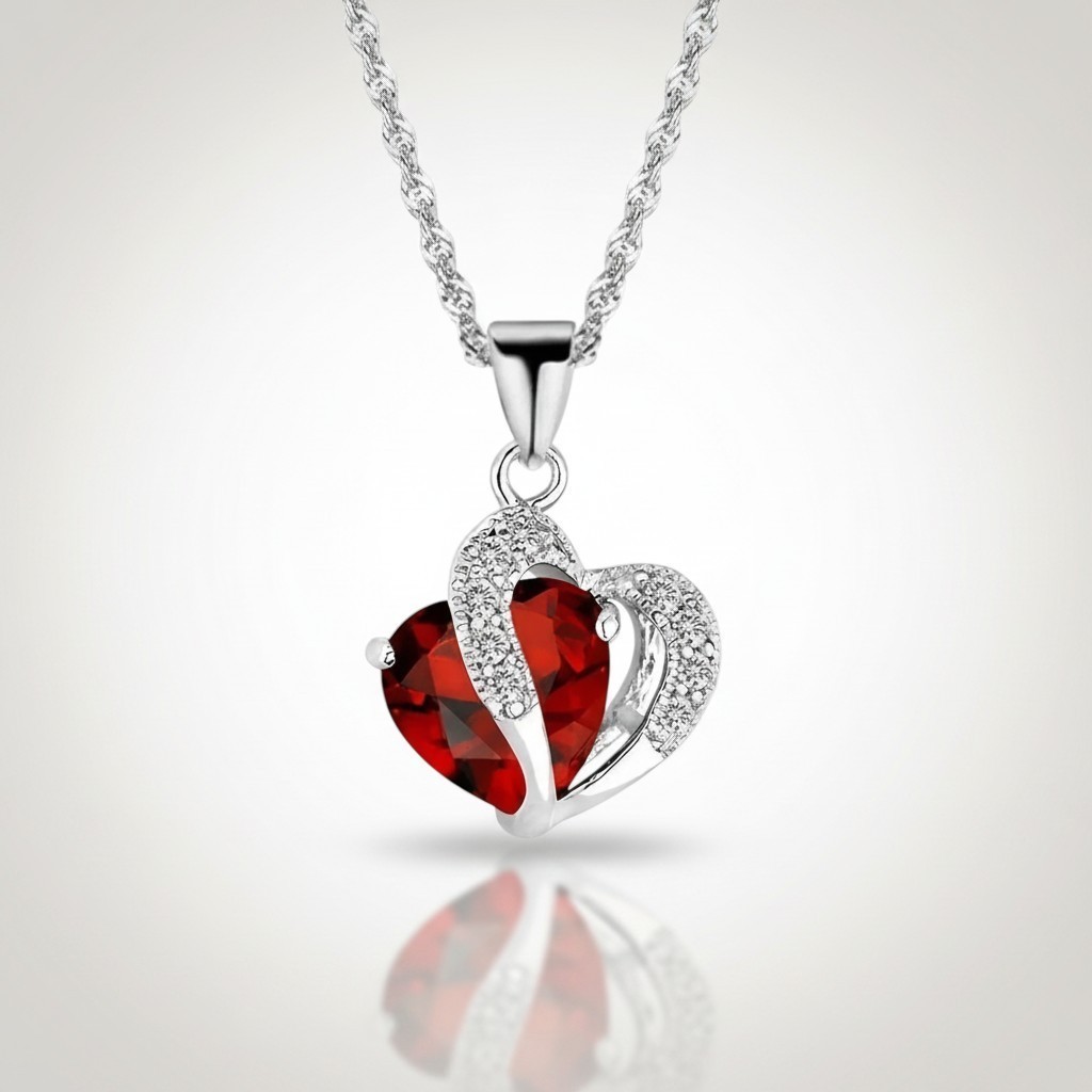 Women’s Double Heart Austrian Crystal Pendant Nacklace Jewelry Gift