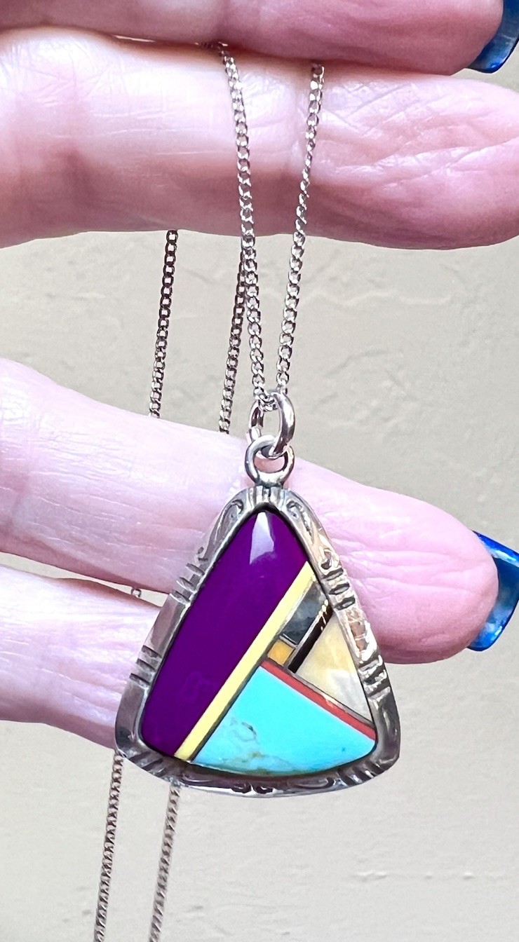 LOVELY Southwest Artisan Sterling Silver Turquoise, Sugilite, Etc Inlay Necklace