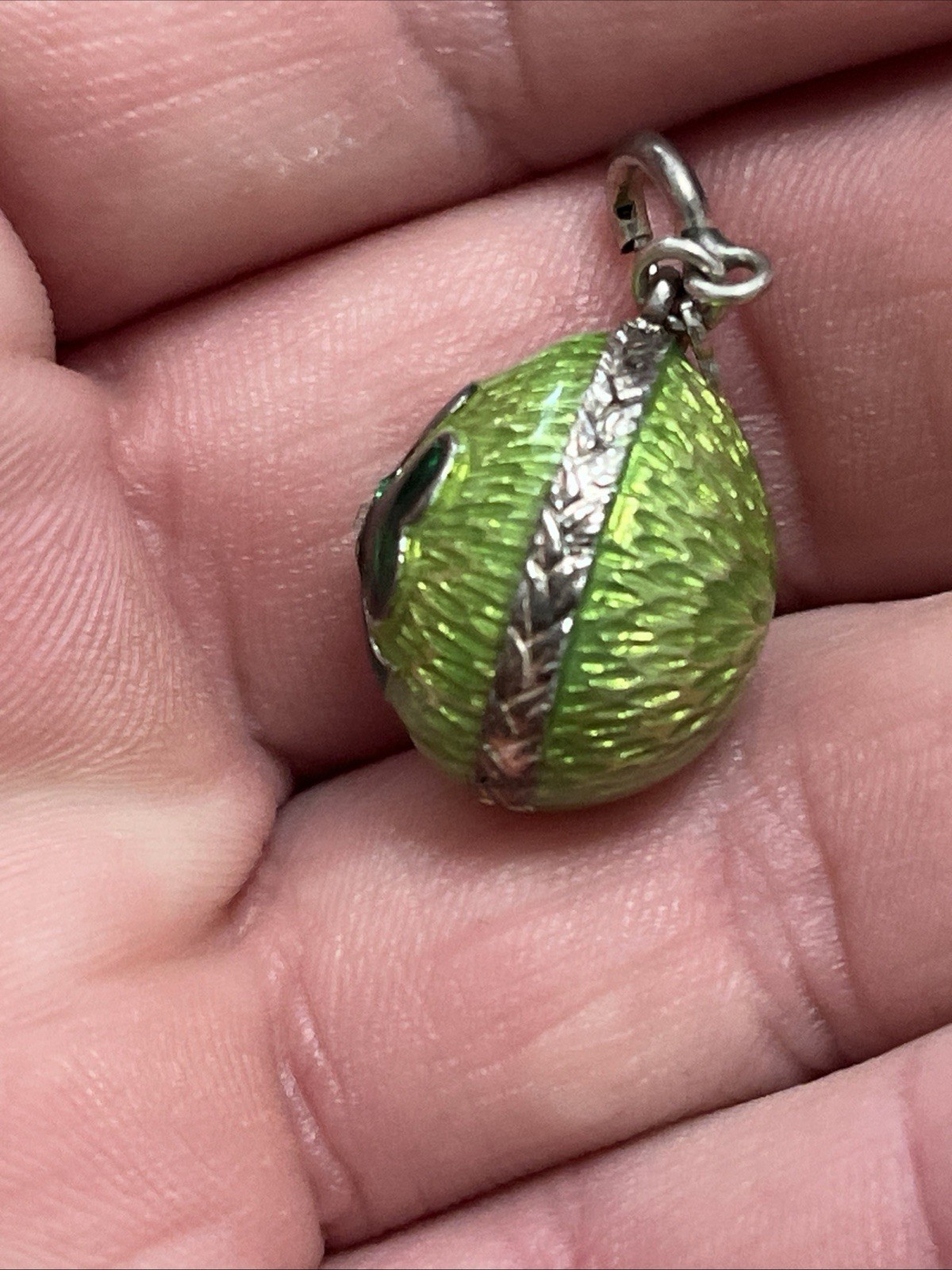 Rafka Sterling Silver Russian Egg Pysanka Enamel Clover Shamrock Charm Pendant