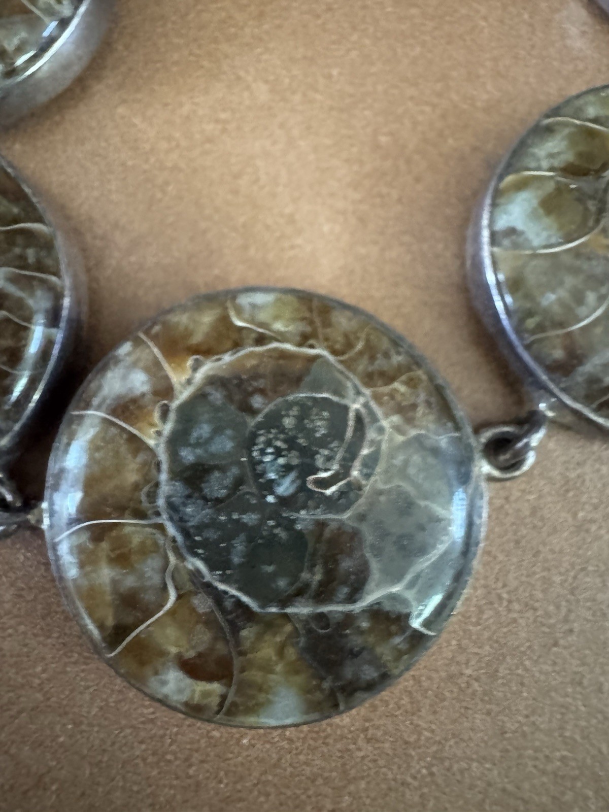 925 Silver Natural Ammonite Fossil Chain Bracelet & Earrings