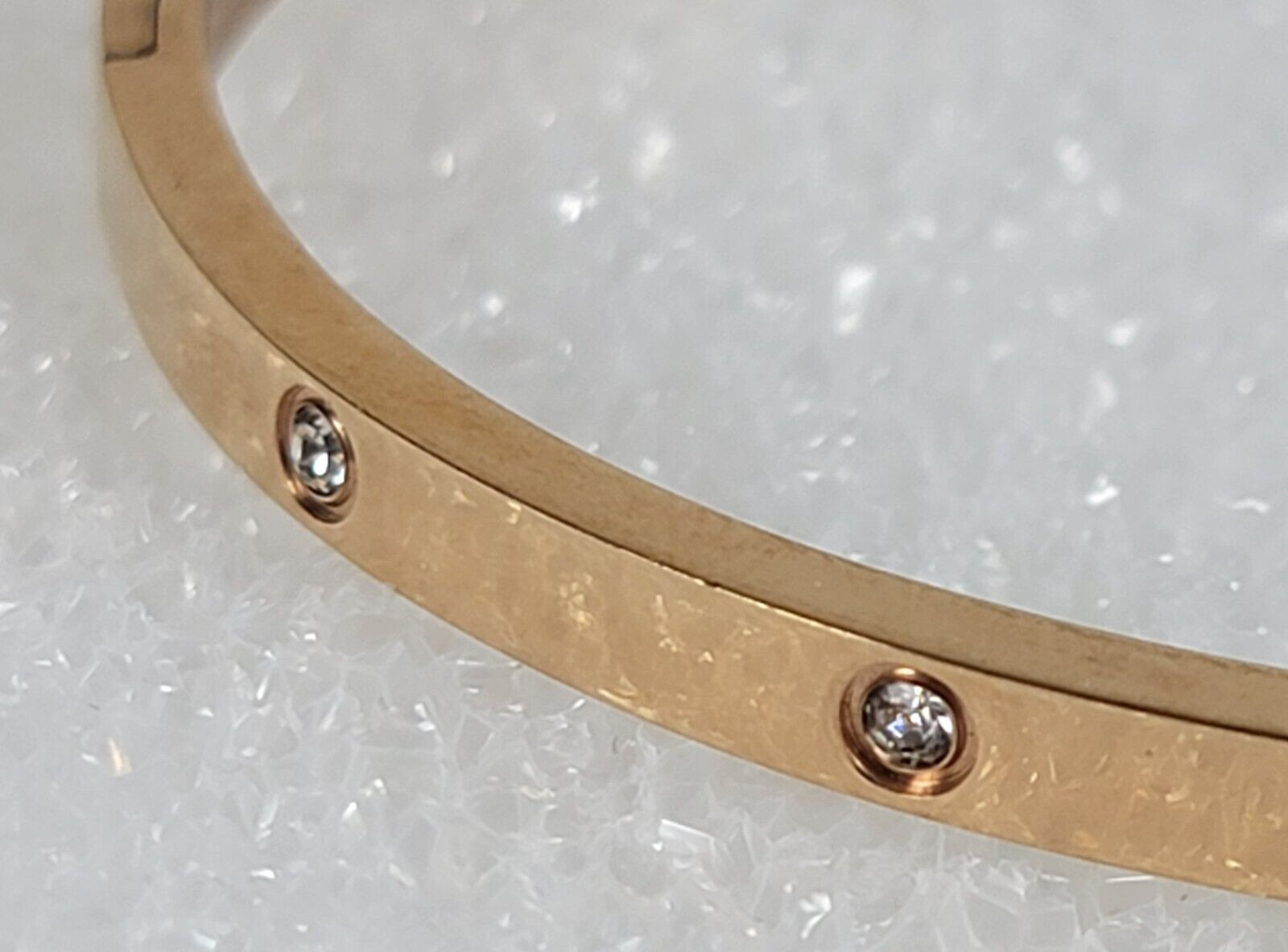 Clear Crystals Rose Gold Plated Stainless Steel Bangle Bracelet 6.5 In Oval Cla