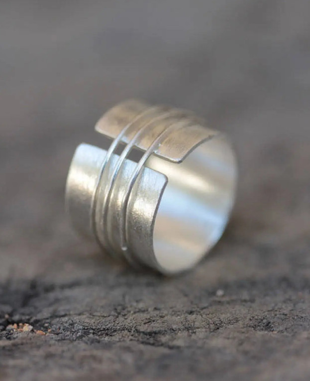 Handmade Open Band Silver Ring With 3 Silver Wire Loops Silver Filled Ring Gift