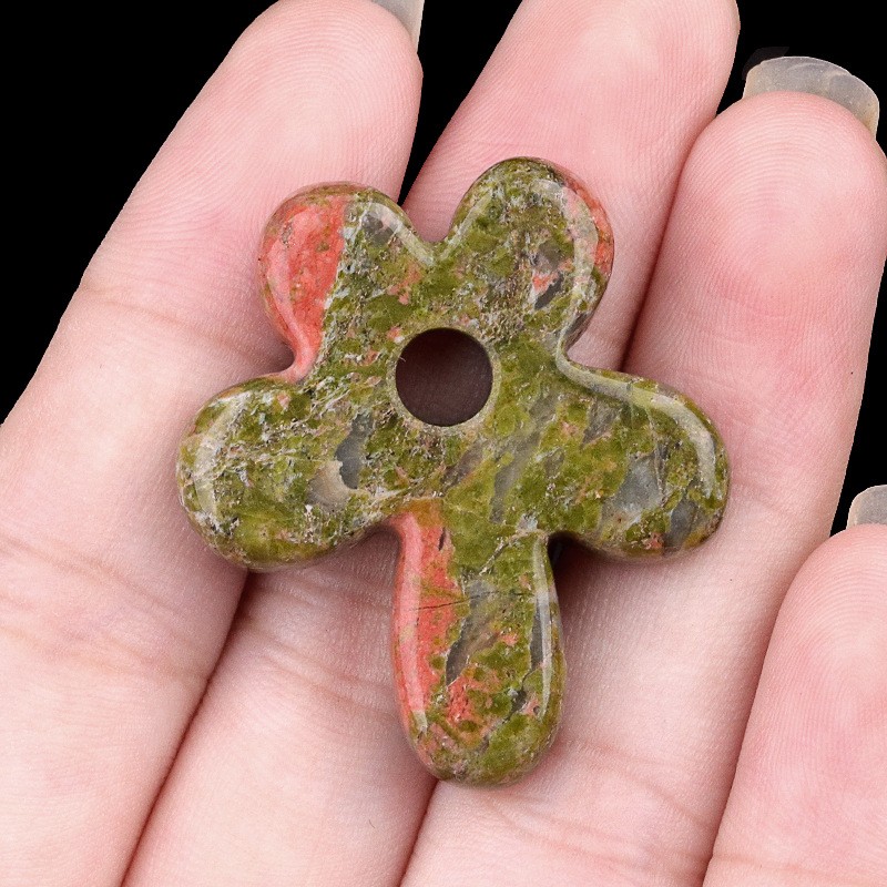 10pcs Mixed Natural Stone Hollow Flower Pendant DIY Jewelry Making 31x35mm