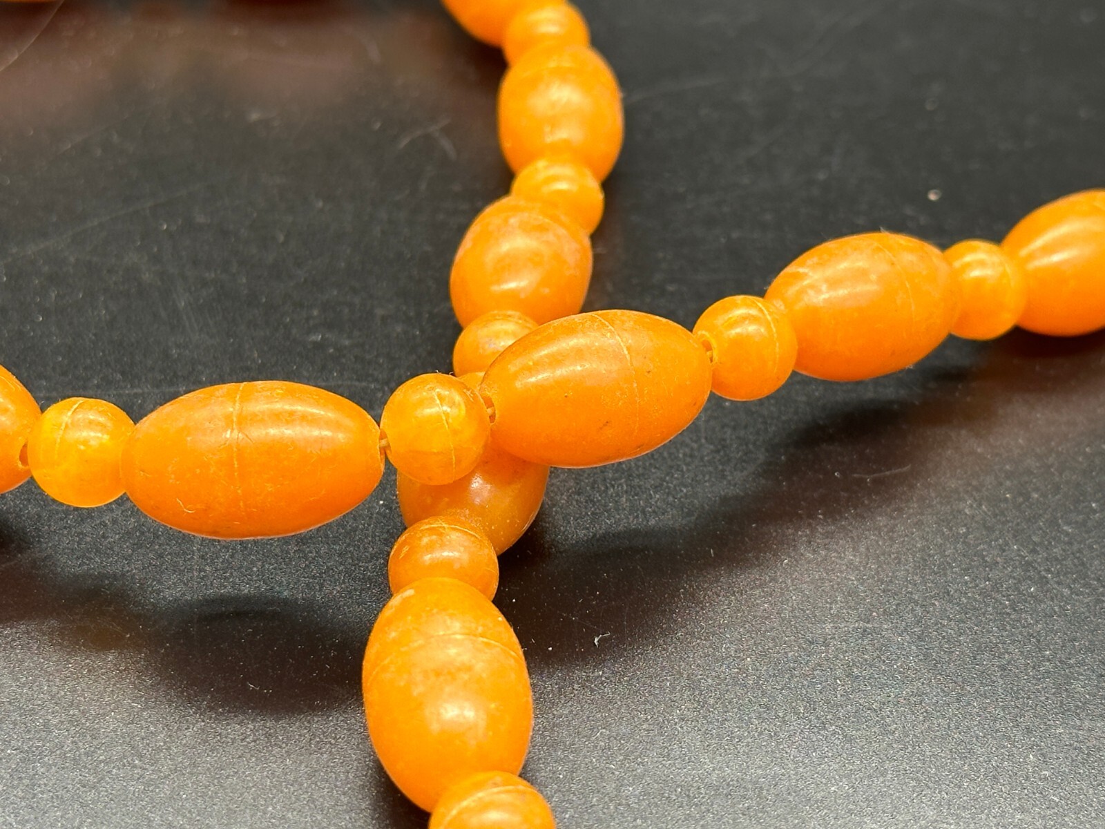 🙌Vintage plastic beads amber color imitation Length 40 cm (15.7 inches)ЮБ9