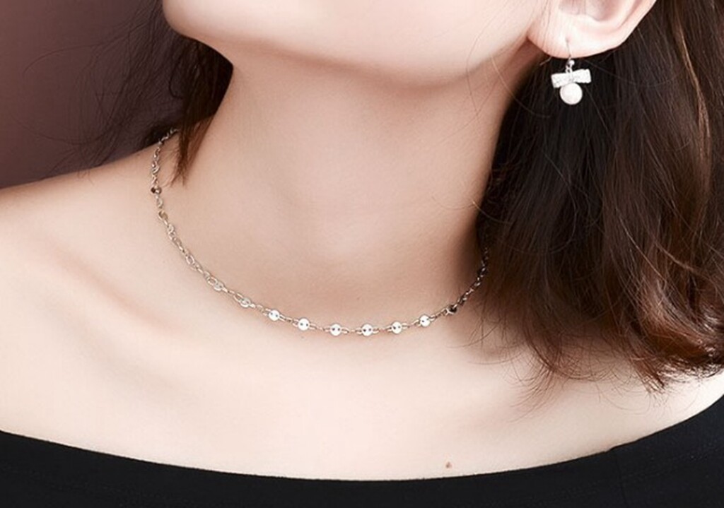 Girl / Women Titanium Stainless Steel Wafer Round Choker Chain necklace 15-17.5″